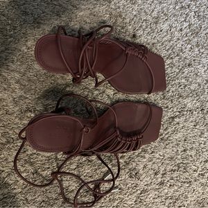 maroon ankle wrap heels